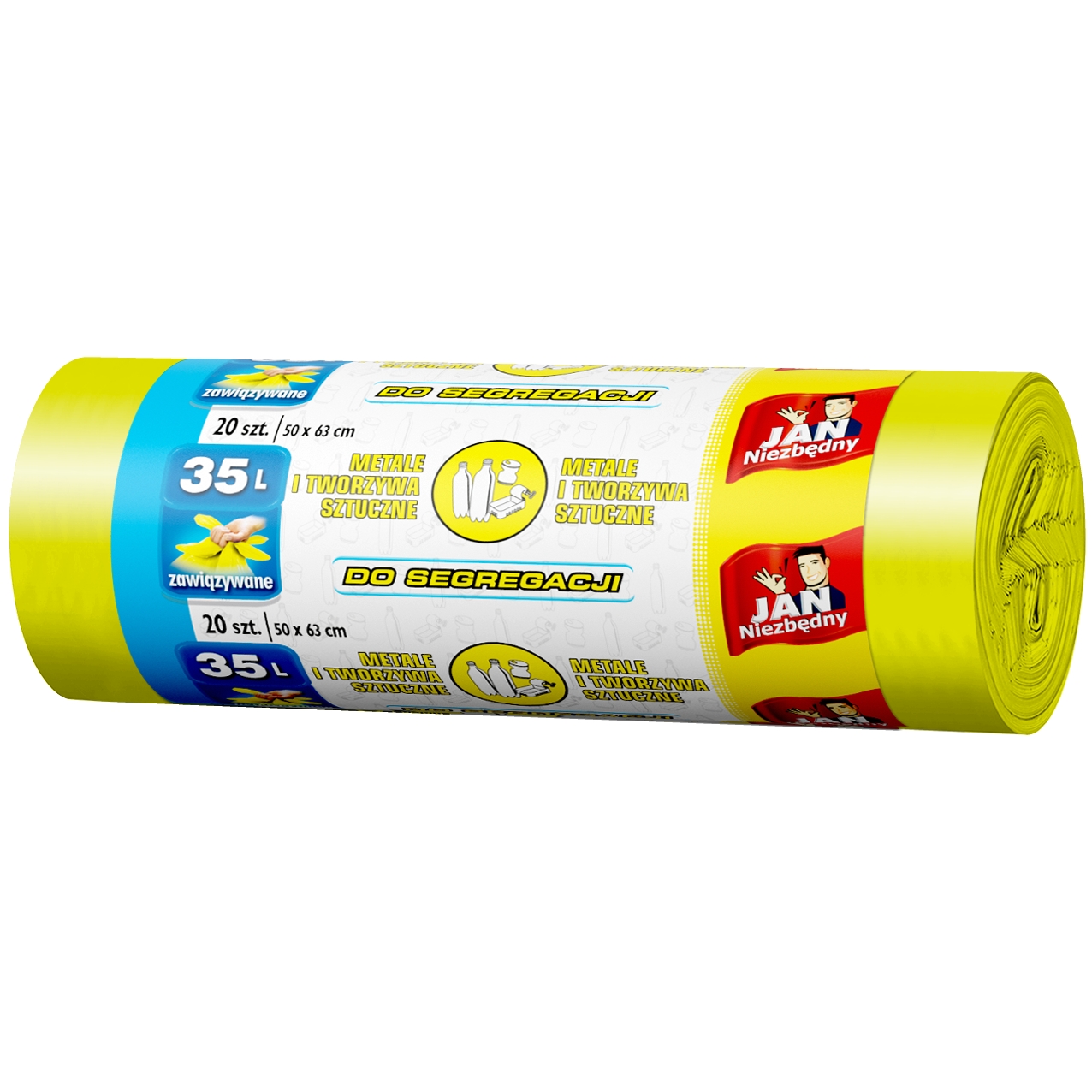 Worki na śmieci - Plastik, easy-pack żółte Jan Niezbędny 35 l zestaw 20 sztuk. | biuroweokazje.pl | Weź najlepsze!