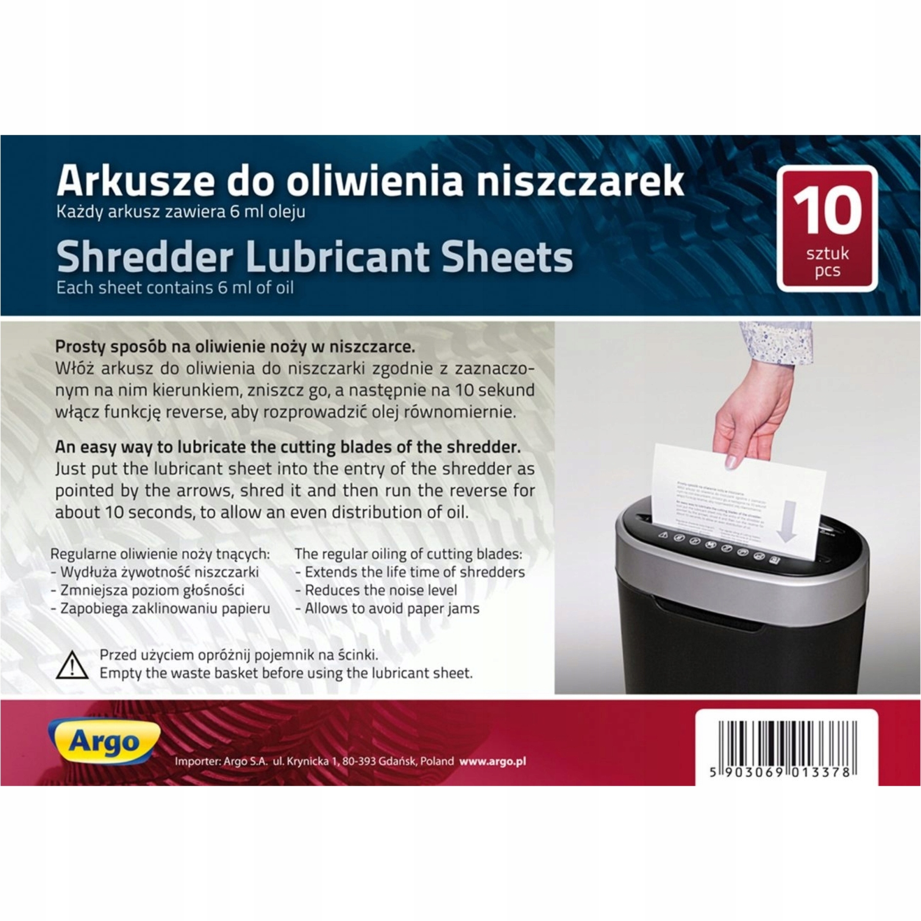 Arkusze do oliwienia niszczarek Argo zestaw 10 sztuk | biuroweokazje.pl | Kup wygodnie!