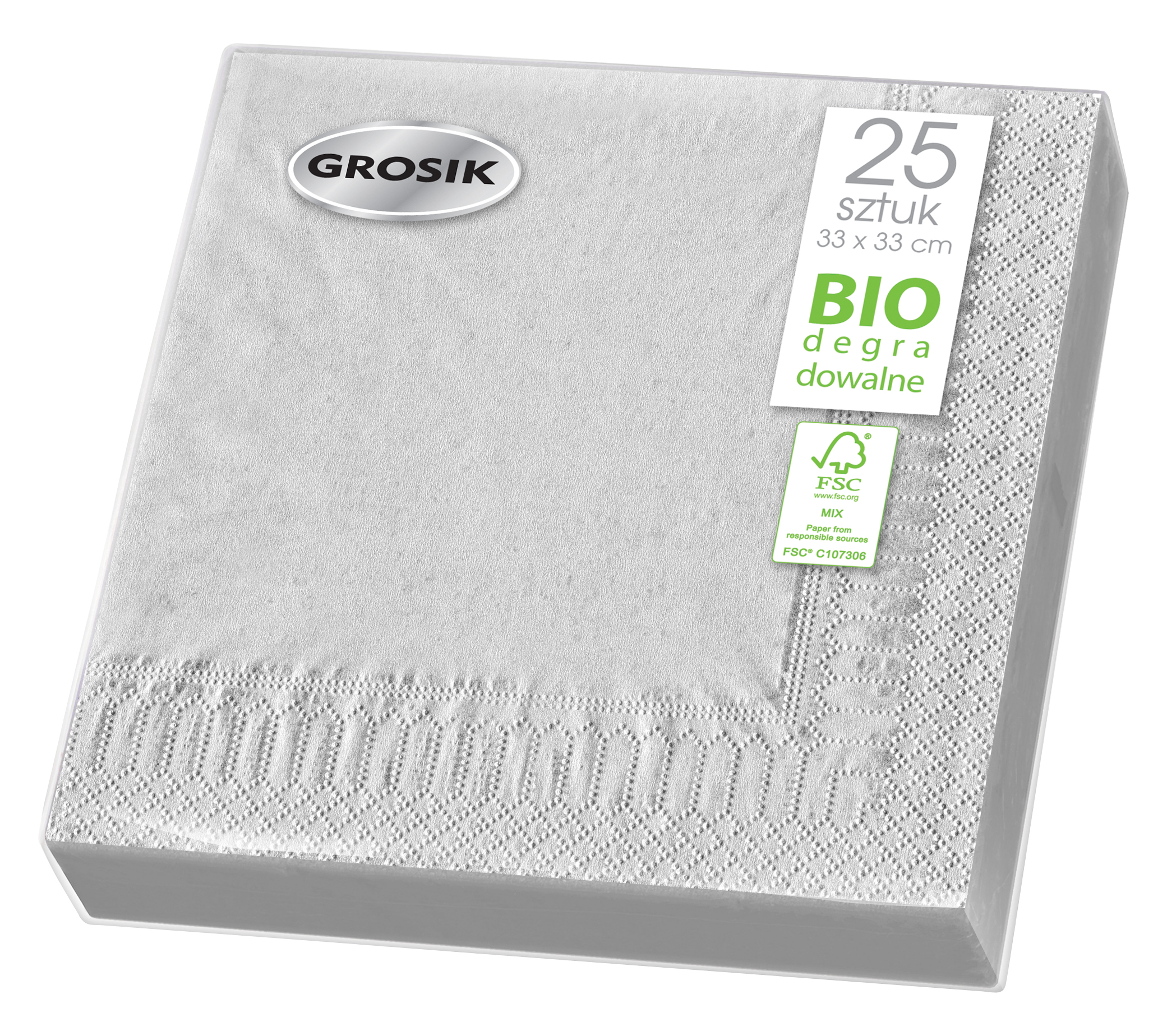 Serwetki na stół Grosik srebrne 33 x 33 cm zestaw 25 sztuk. | biuroweokazje.pl | Zamów bezpiecznie!