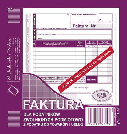 Druk faktura 2/3 A5 dla podatników zwolnionych podmiotowo z podatku od towaru i usług | biuroweokazje.pl | Weź najlepsze!