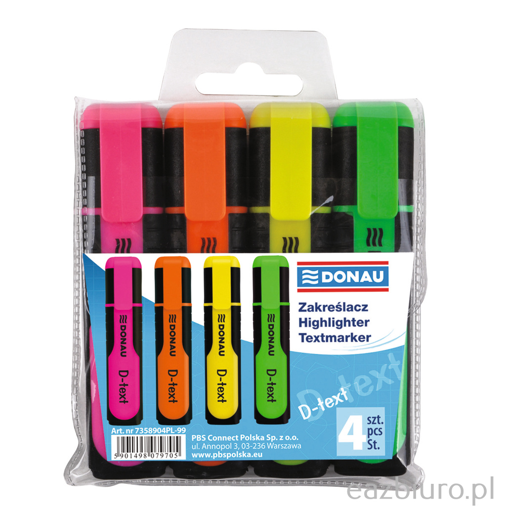 Zakreślacz fluorescencyjny Donau d-text mix 4 kolorów | biuroweokazje.pl | Nie czekaj!