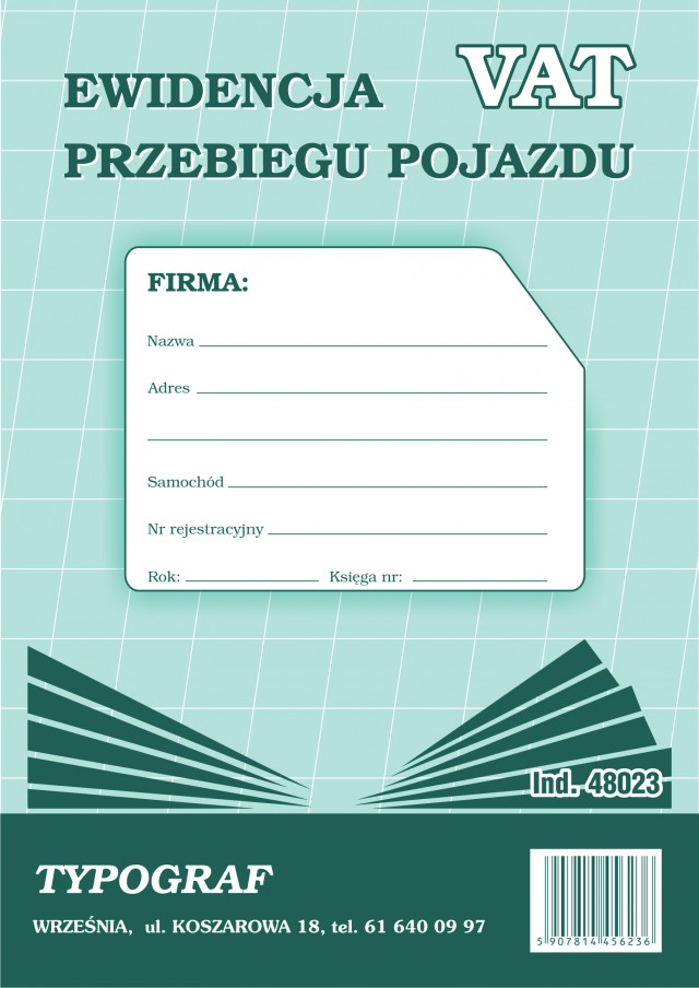 Druk ewidencji przebiegu pojazdu (nowa) Typograf | biuroweokazje.pl | Kup od razu!