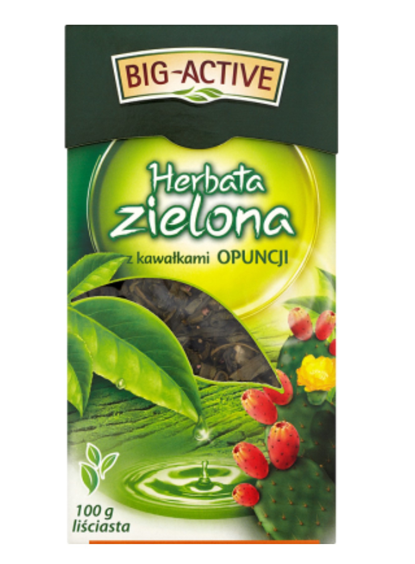 Herbata zielona liściasta big active z opuncją 100 g | biuroweokazje.pl | Zamów wygodnie!