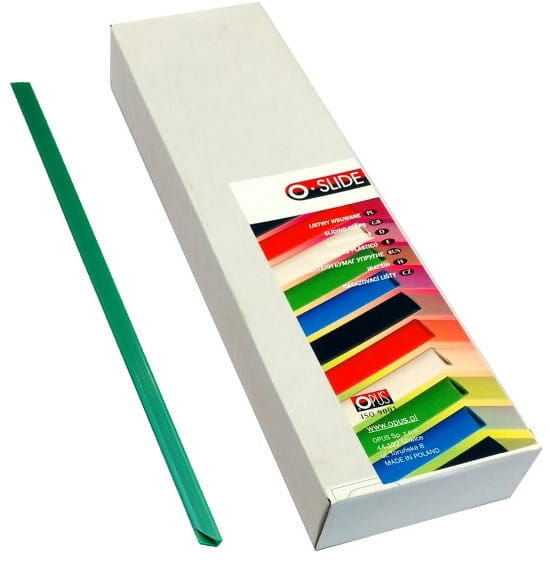 Grzbiety wsuwane zielone 10 mm Opus OSLIDE zestaw 50 sztuk | biuroweokazje.pl | Kup wyjątkowo!