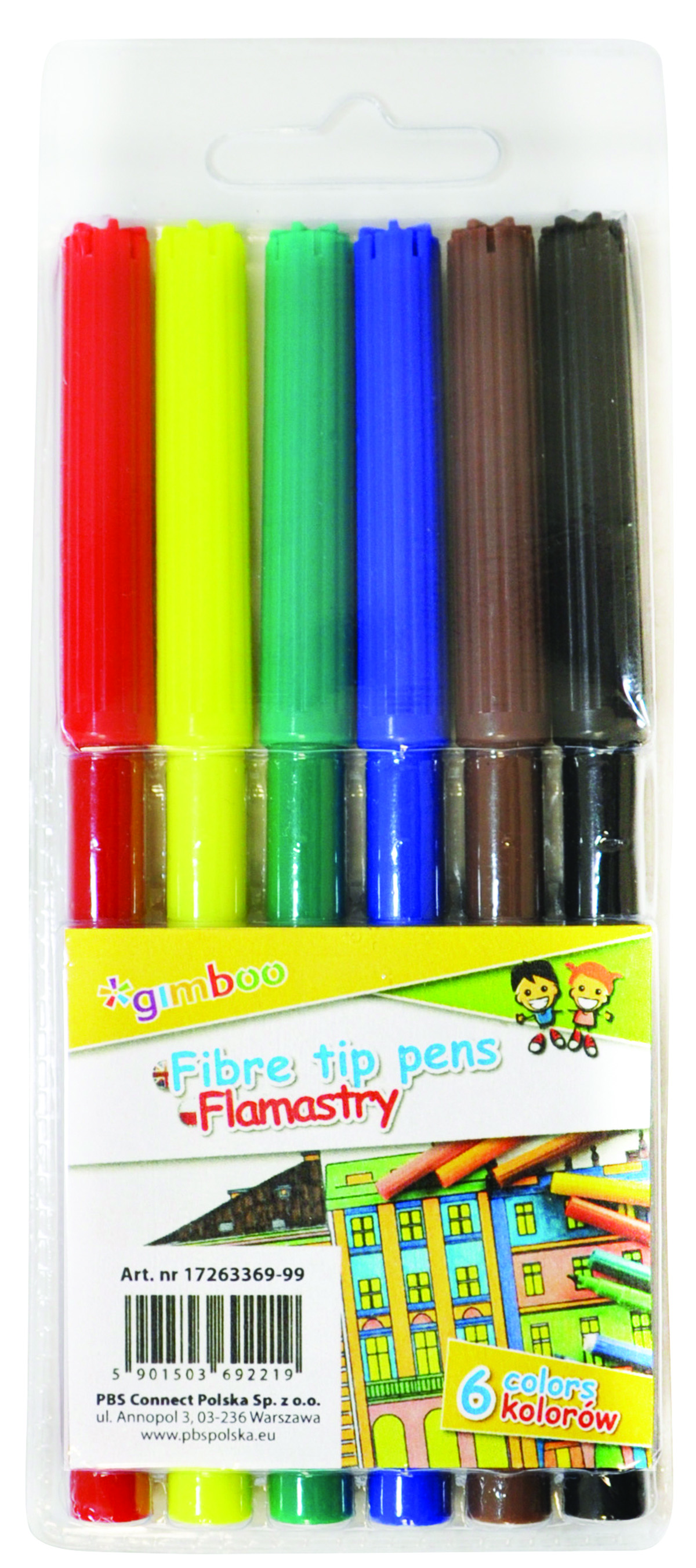 Flamastry Gimboo, zestaw 6 sztuk na zawieszce, mix kolorów | biuroweokazje.pl | Kup online!