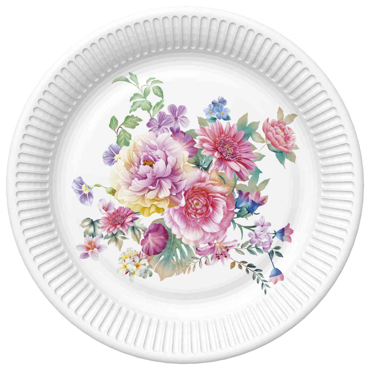 Talerzyki papierowe Watercolour Flowers Arrangement zestaw 8 sztuk. O 22,7 270 [g m2] | biuroweokazje.pl | Zyskaj więcej!