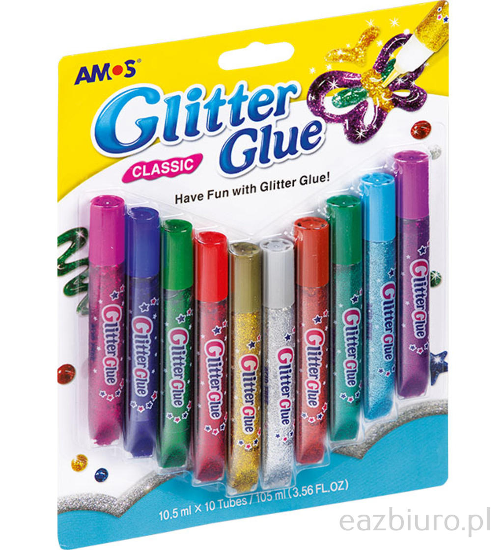 Klej z brokatem Amos gcl 10B10 - 10,5ml x 10 kolor | biuroweokazje.pl | Poznaj nową jakość