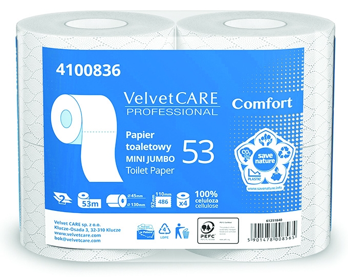 Papier toaletowy celulozowy Velvet comfort, 2-warstwowy, 486 listków, zestaw 4 sztuk., | biuroweokazje.pl | Zamów korzystnie!