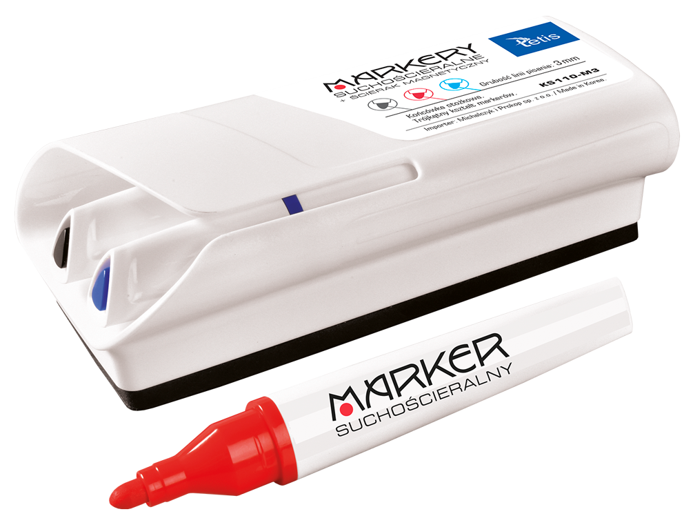 Gąbka do tablic magnetycznych + 3 markery suchościeralne | biuroweokazje.pl | Postaw na jakość!