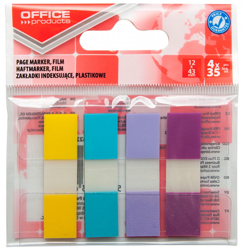 Zakładki indeksujące Office Products, pp, 12 x 43 mm, 4 x 35 kart., zawieszka, mix kolorów | biuroweokazje.pl | Sprawdź ofertę!