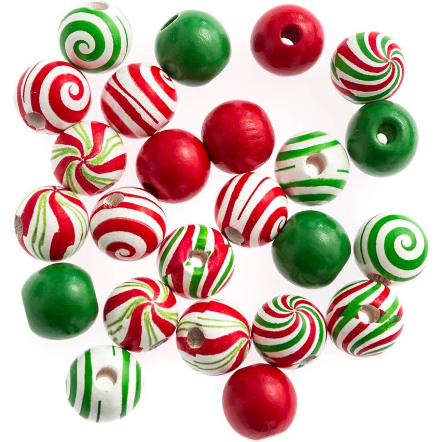 Drewniane koraliki świąteczne 1,6 cm 6 wzorów x zestaw 4 sztuk zestaw 24 sztuk | biuroweokazje.pl | Zamów szybko!