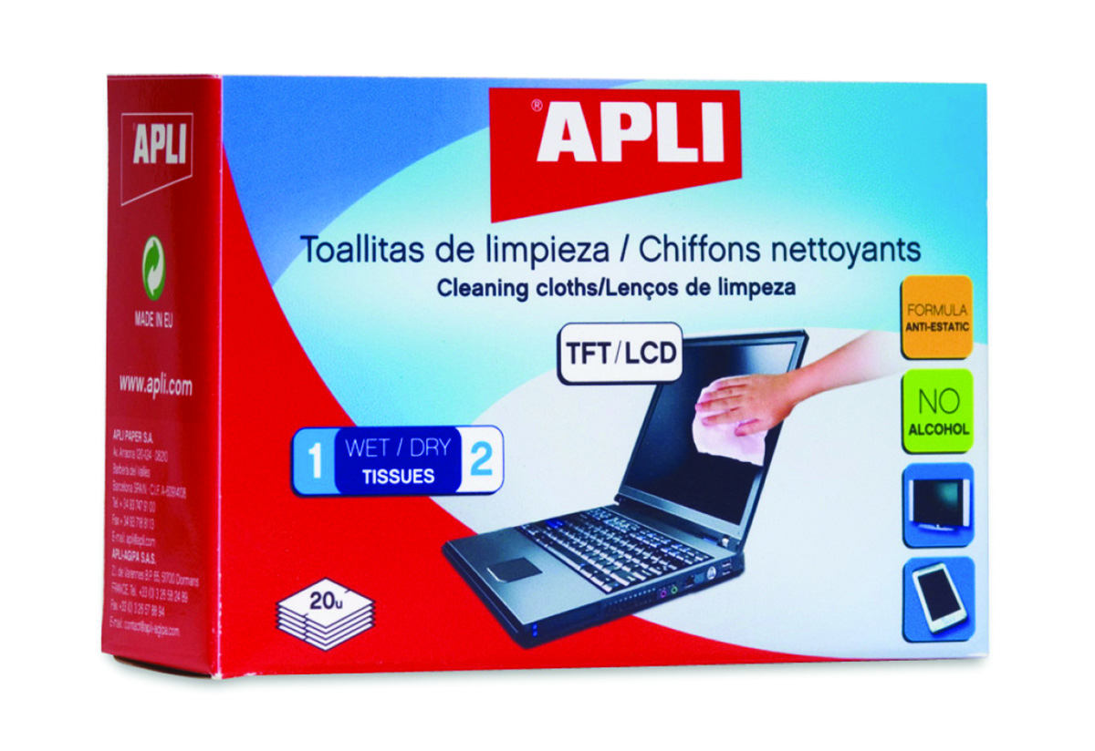 Suche i wilgotne chusteczki Apli do czyszczenia ekranów | biuroweokazje.pl | Kup sprytnie!