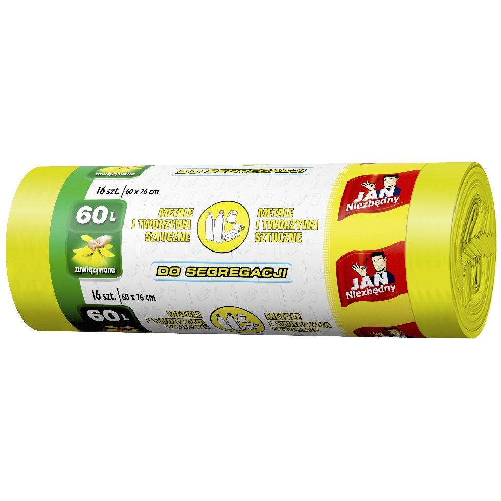 Worki na śmieci - Plastik, easy-pack żółte Jan Niezbędny 60 l zestaw 16 sztuk. | biuroweokazje.pl | Wybierz i kup!