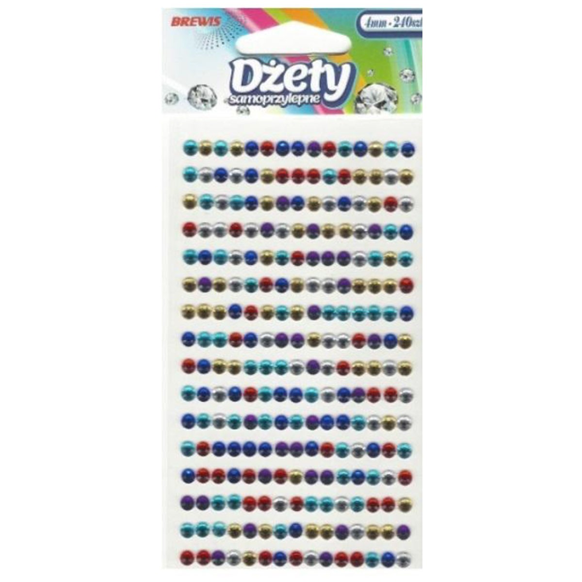 Dżety kryształki samoprzylepne 4 mm mix kolorów Brewis | biuroweokazje.pl | Kup online!