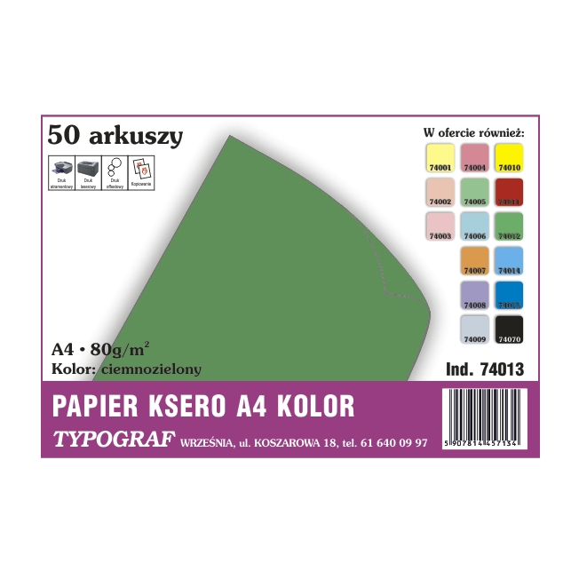 Papier ksero A4 ciemnozielony 80 g/50ark | biuroweokazje.pl | Zamów korzystnie!