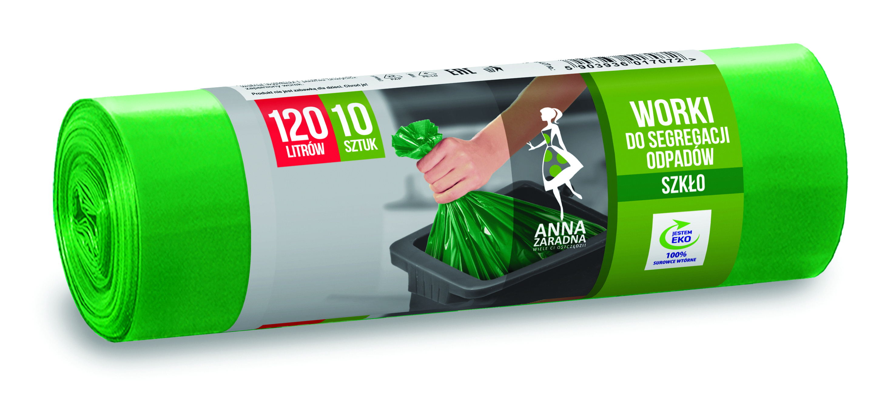 Worki do segregacji odpadów Anna Zaradna, szkło, 120 l, zestaw 10 sztuk., zielone, zielony | biuroweokazje.pl | Zamów z gwarancją!