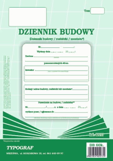 Druk dziennik budowy 60 kartek Typograf | biuroweokazje.pl | Sprawdź cenę!