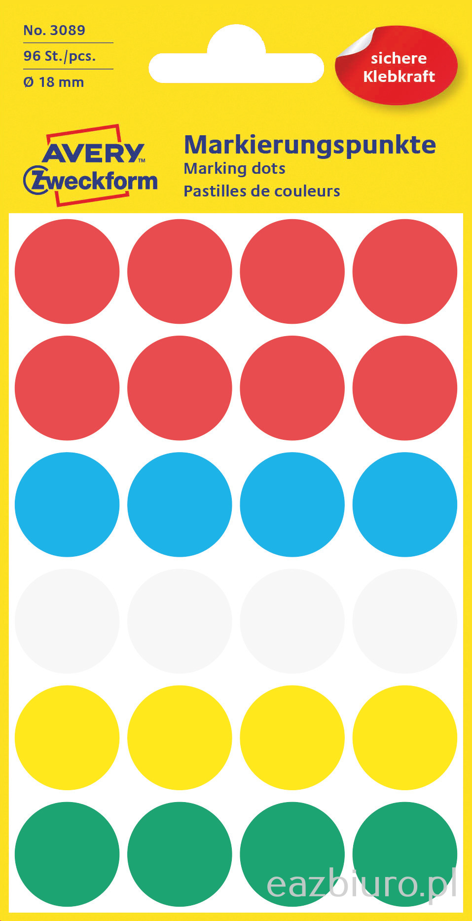 Kolorowe kółka do zaznaczania Avery Zweckform; 96 etyk./op., o18 mm, mix kolorów | biuroweokazje.pl | Działaj śmiało!