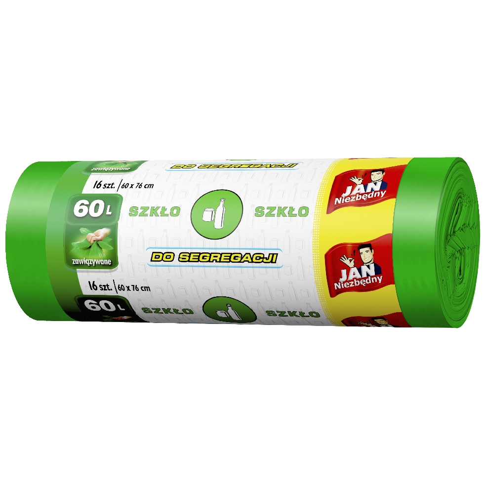 Worki na śmieci - szkło, easy-pack zielone Jan Niezbędny 60 l zestaw 16 sztuk. | biuroweokazje.pl | Odbierz szybko!