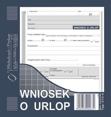 Druk wniosek o urlop M&P 2/3 A5 | biuroweokazje.pl | Zamów szybko!