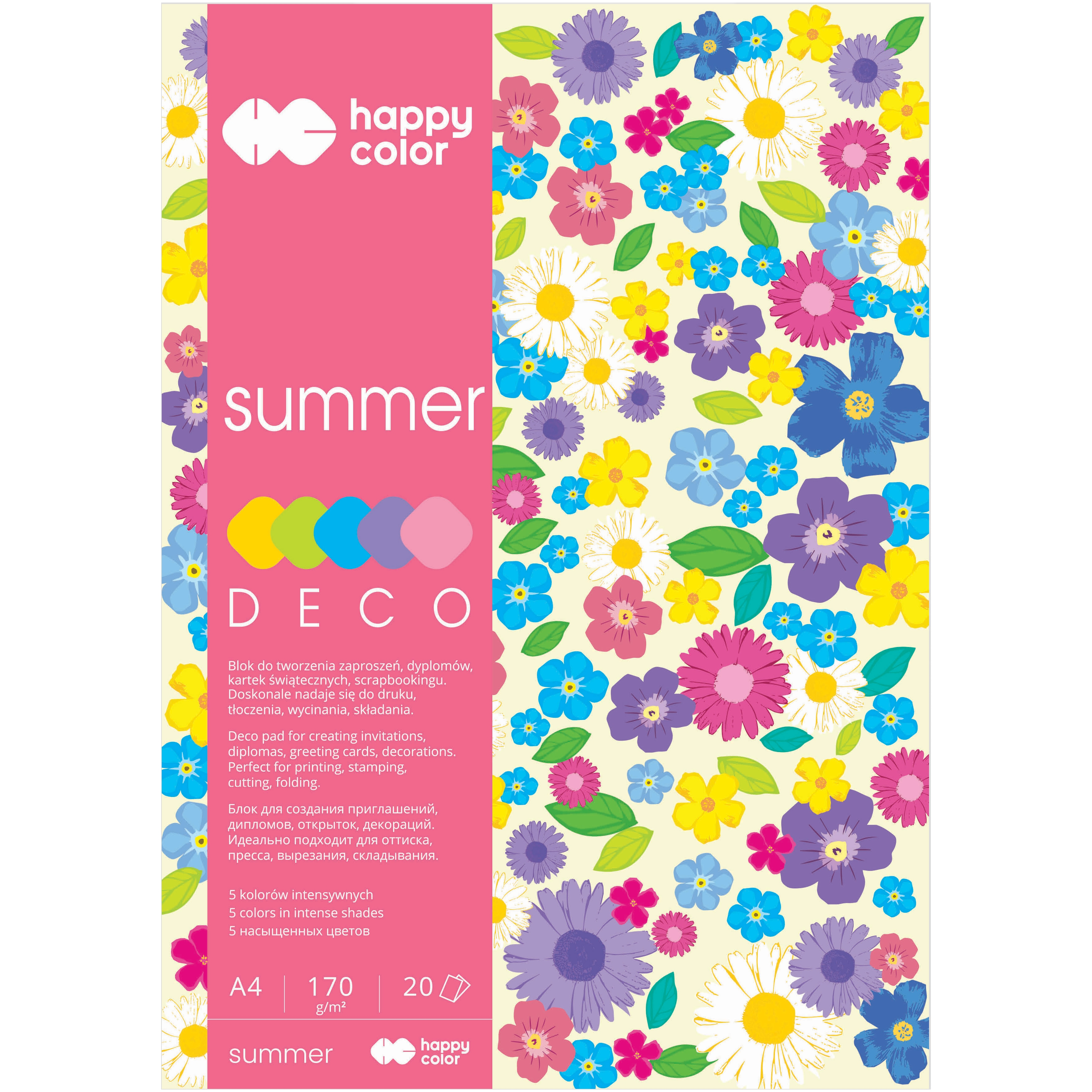 Blok deco summer A4, 170g, 20 ark, 5 kol., happy | biuroweokazje.pl | Zobacz i zamów