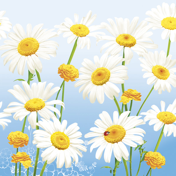Serwetki Pap. Lovely Marguerites on Blue 33 x 33 | biuroweokazje.pl | Przekonaj się sam