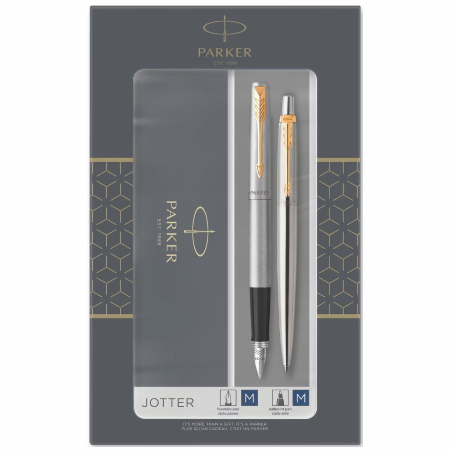 Zestaw Parker Duo pióro wieczne + długopis Jotter Stainless Steel GT | biuroweokazje.pl | Zamów natychmiast!