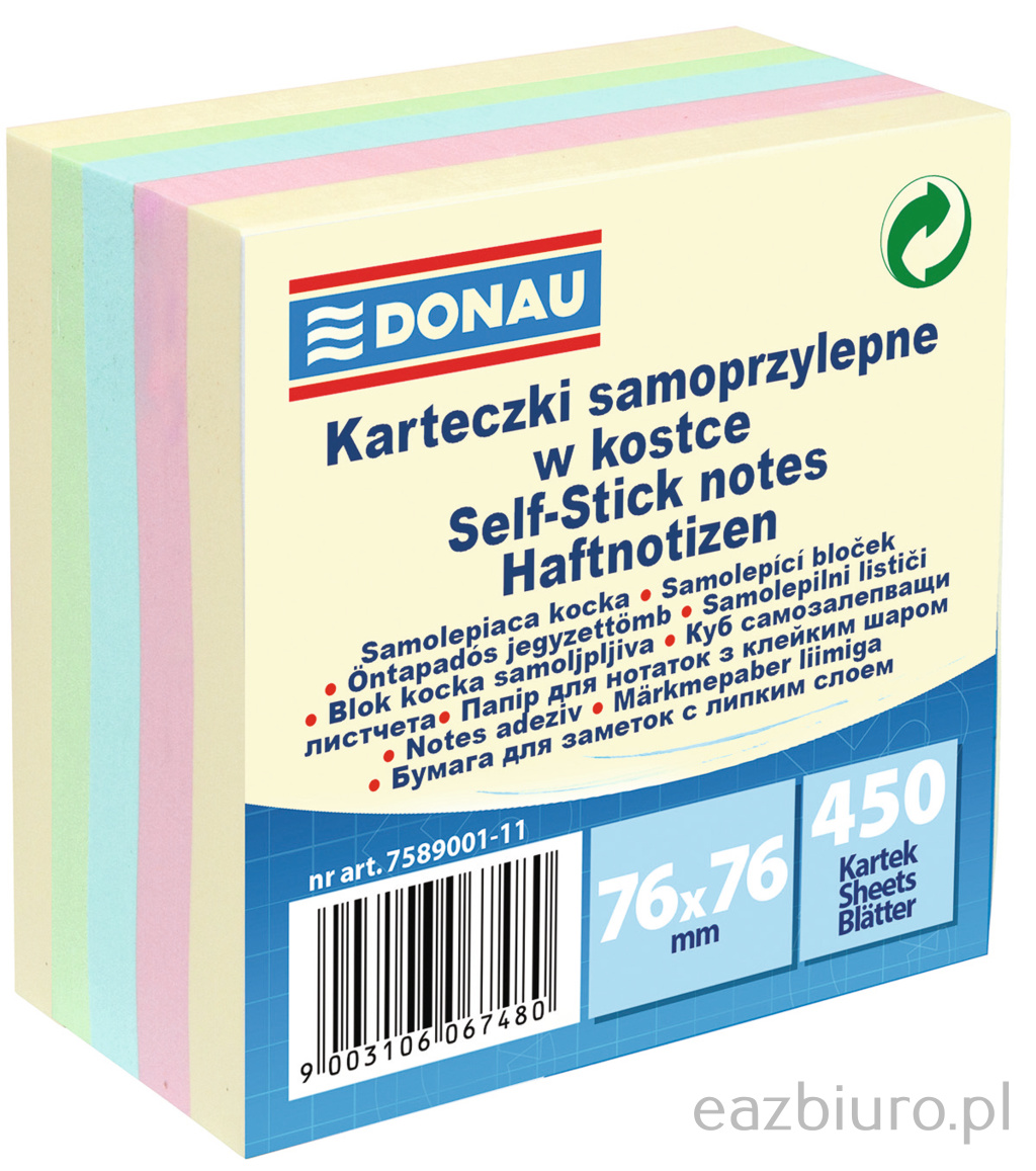 Bloczek samoprzylepny Donau 76 x 76 mm 450 kartek mix kolorów | biuroweokazje.pl | Kup w sekundę!