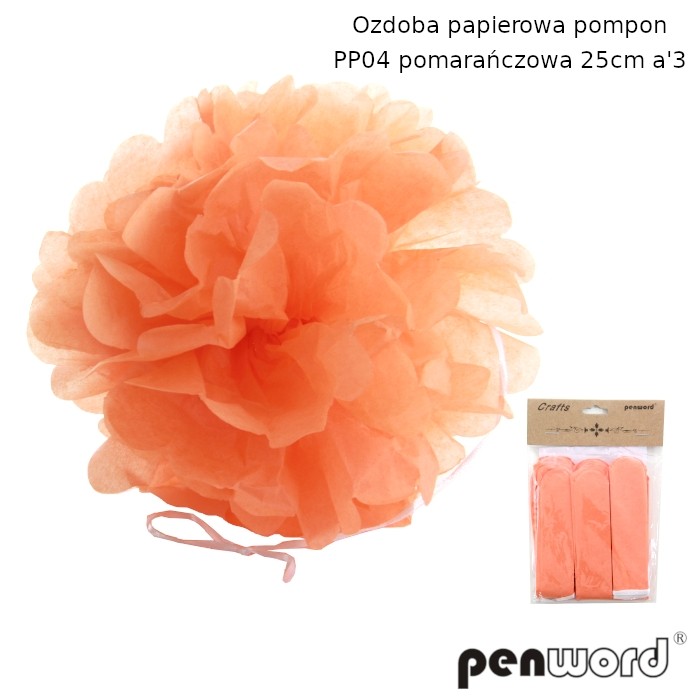 Ozdoba papierowa pompon pp04 pomarańczowa 25 cm a'3 | biuroweokazje.pl | Zamów teraz!