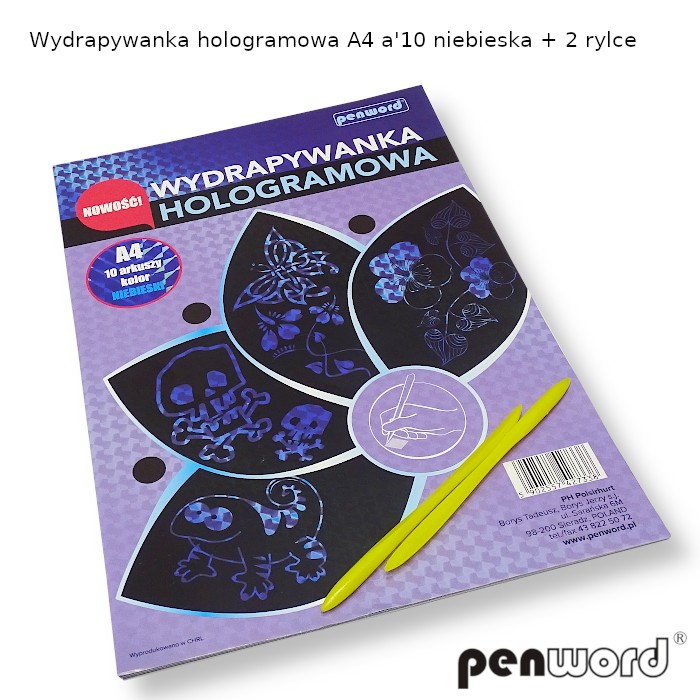 Wydrapywanka hologramowa A4 a'10 niebieska + 2 rylce HP-04 | biuroweokazje.pl | Zamów z gwarancją!
