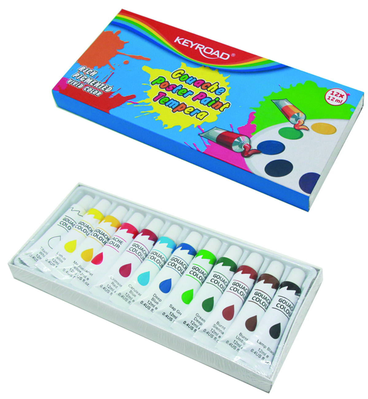 Farby tempera Keyroad, 12 x 12 ml, 12 kolorów | biuroweokazje.pl | Sprawdź cenę!
