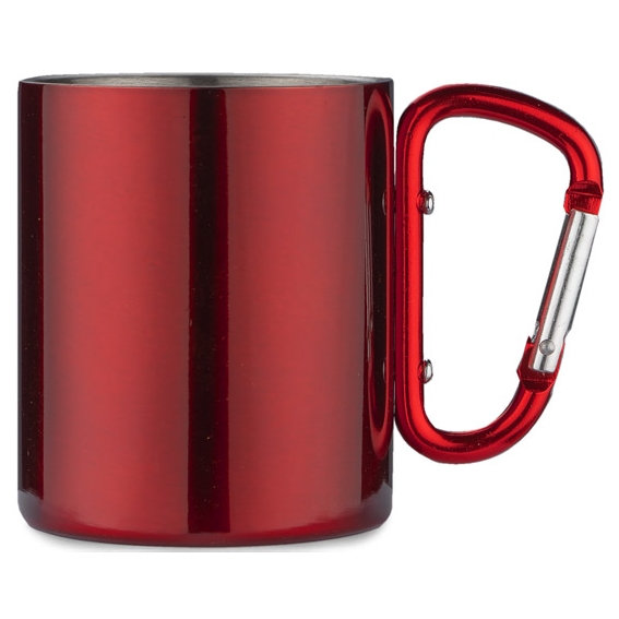 Kubek z karabińczykiem camp czerwony 250 ml z grawerem | biuroweokazje.pl | Działaj śmiało!