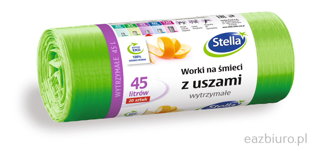 Worki na śmieci Stella, z uszami, 45 l, zestaw 20 sztuk., zielone, zielony | biuroweokazje.pl | Zamów online!