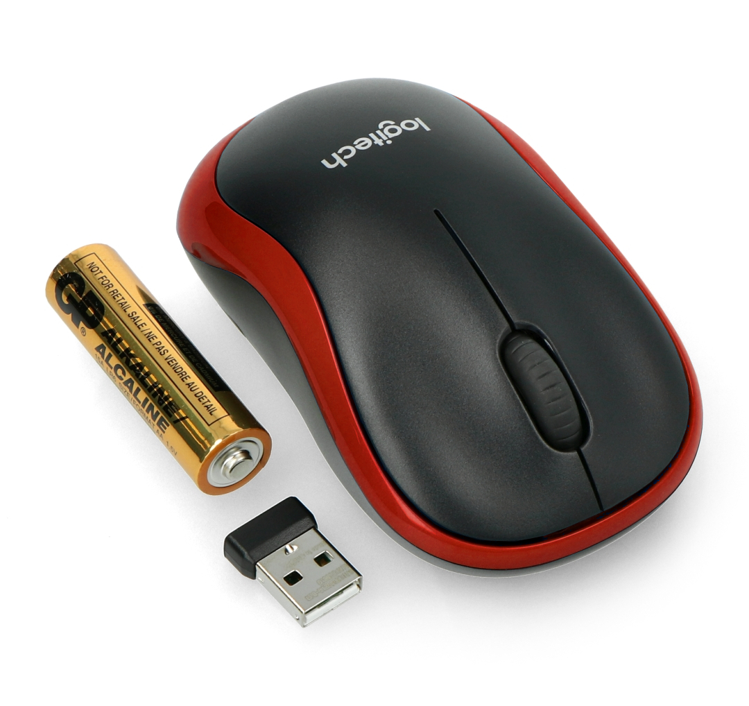 Myszka bezprzewodowa logitech m185 czarno - czerwona | biuroweokazje.pl | Skorzystaj dziś!
