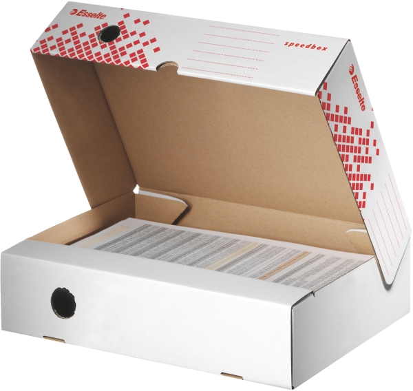 Pudło Esselte speedbox 80 mm, otwierane od szerszej strony kolor biały | biuroweokazje.pl | Kup skutecznie!