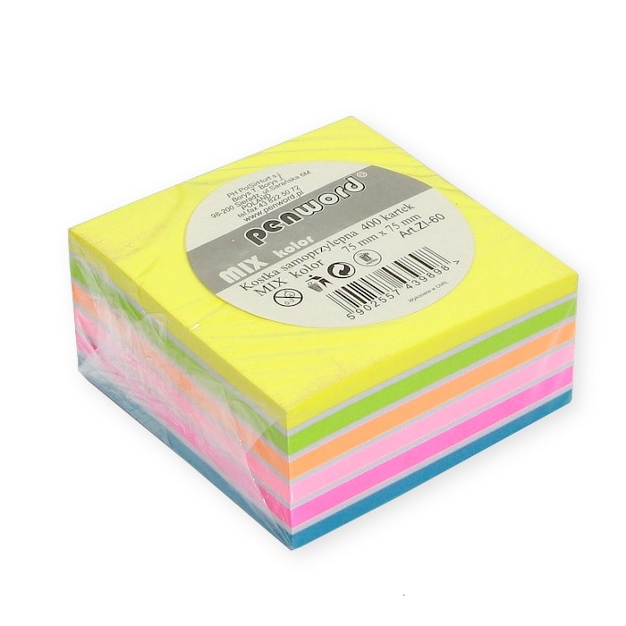 Kostka samoprzylepna mix kolorów 75x75 mm 400 kartek | biuroweokazje.pl | Wybierz i kup!