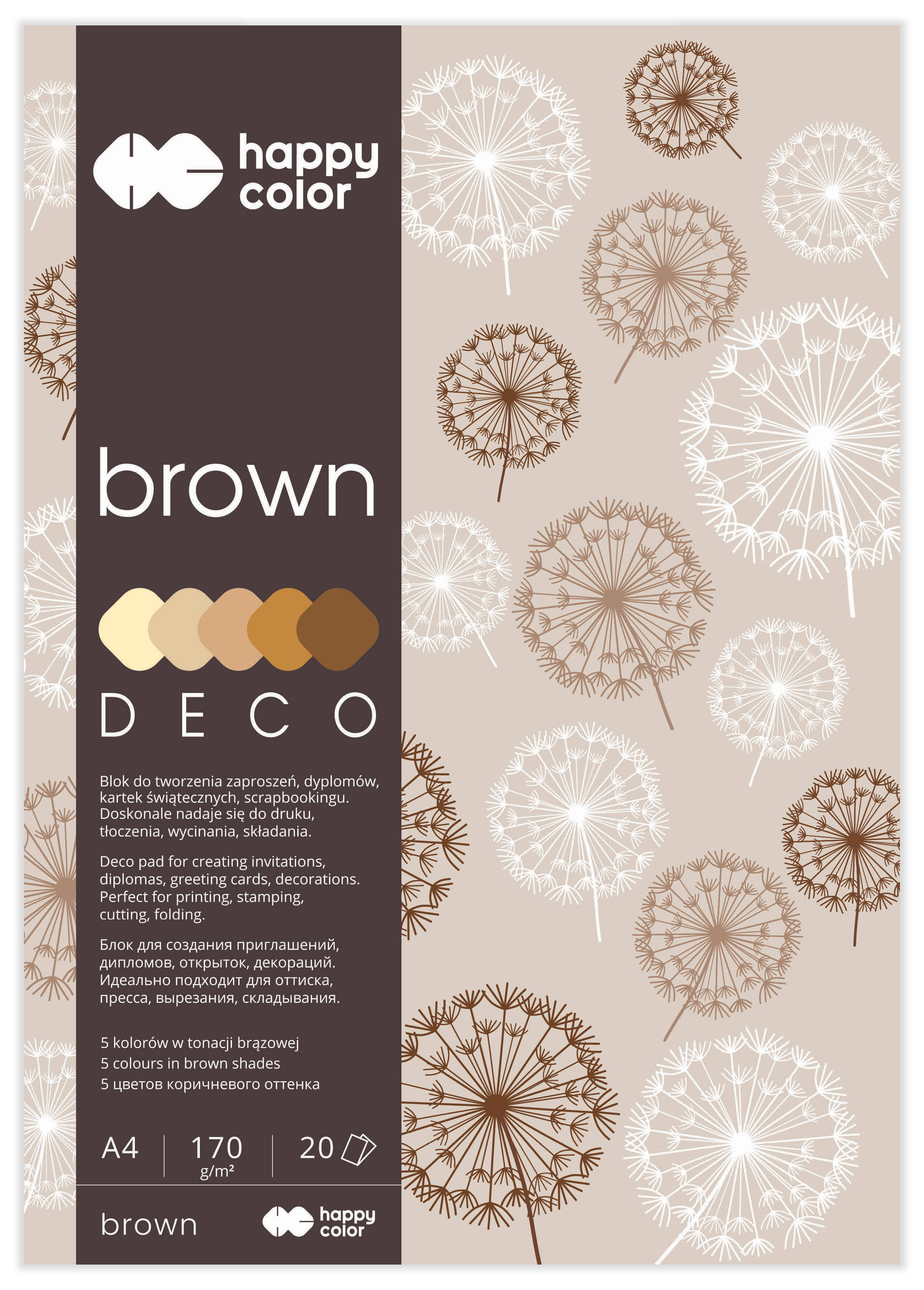 Blok deco brown A4, 170g, 20 ark, 5 kol. tonacja | biuroweokazje.pl | Skorzystaj z topowej oferty