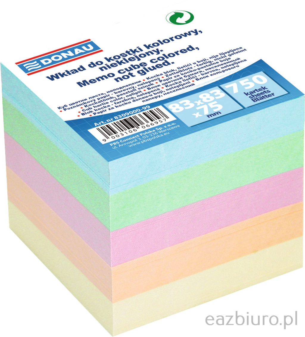 Kostka Donau kolorowa nieklejona 83x83x75 mm | biuroweokazje.pl | Zamów teraz!