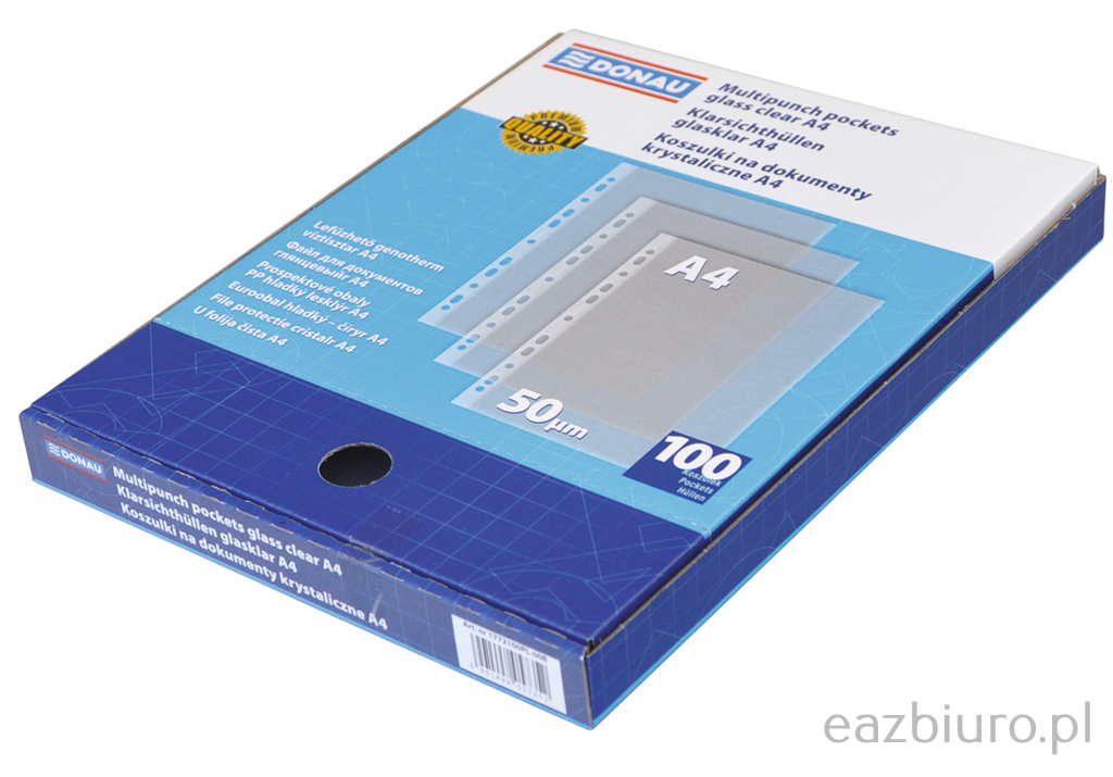 Koszulki A4 krystaliczne w kartonie zestaw 100 sztuk Donau | biuroweokazje.pl | Kup skutecznie!