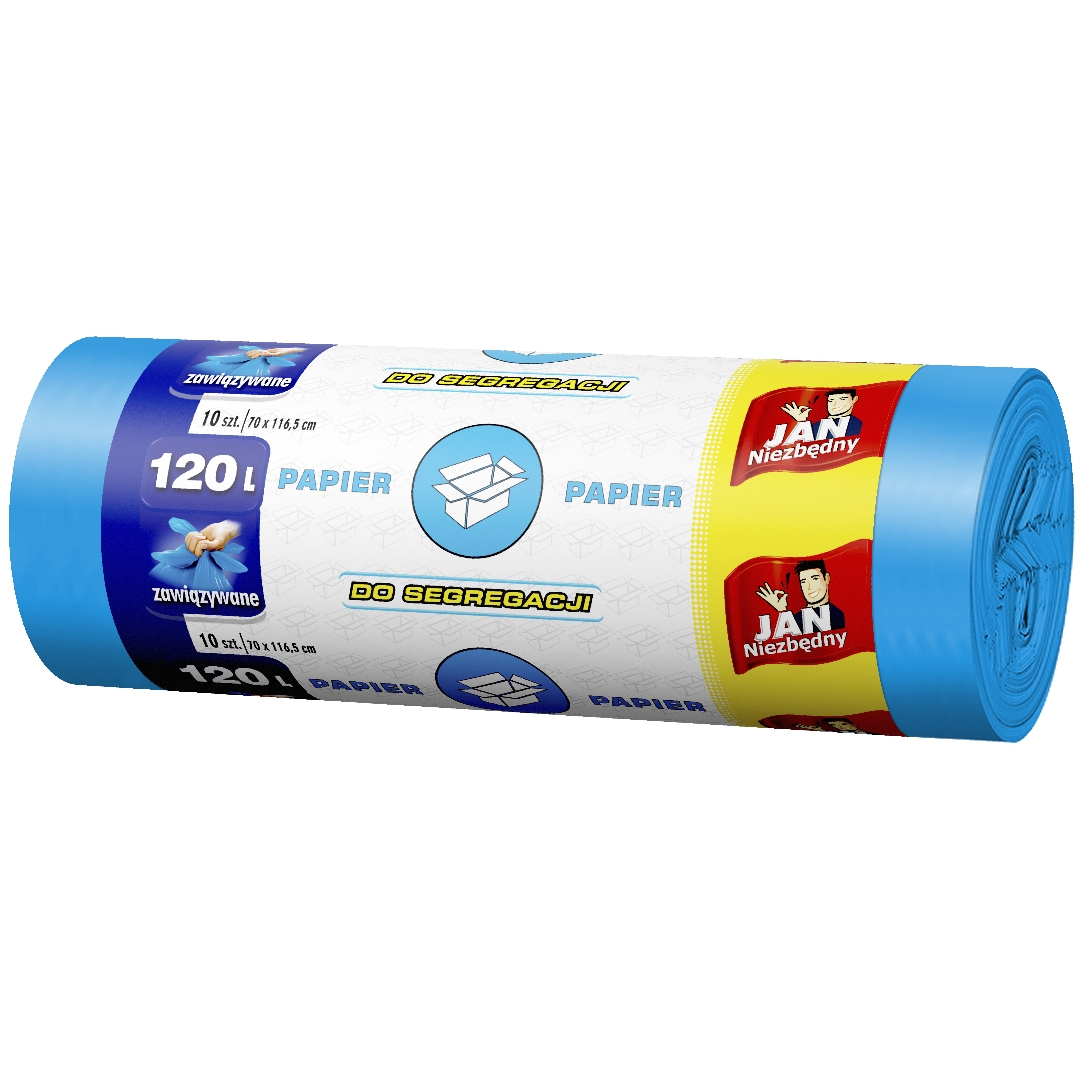 Worki na śmieci papier niebieskie easy-pack Jan Niezbędny 120 l zestaw 10 sztuk. | biuroweokazje.pl | Nie czekaj!