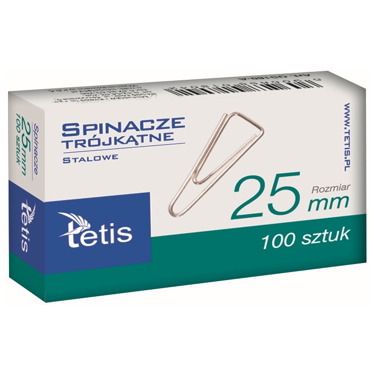 Spinacze biurowe trójkątne Tetis 25 mm zestaw 100 sztuk. | biuroweokazje.pl | Zyskaj więcej!