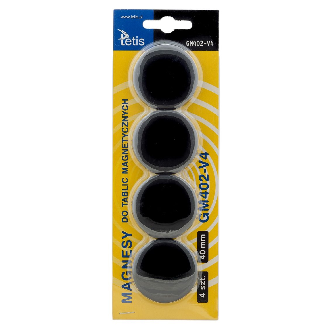 Magnesy Tetis gładkie czarne 40 mm 4 sztuki | biuroweokazje.pl | Wybierz najlepsze!