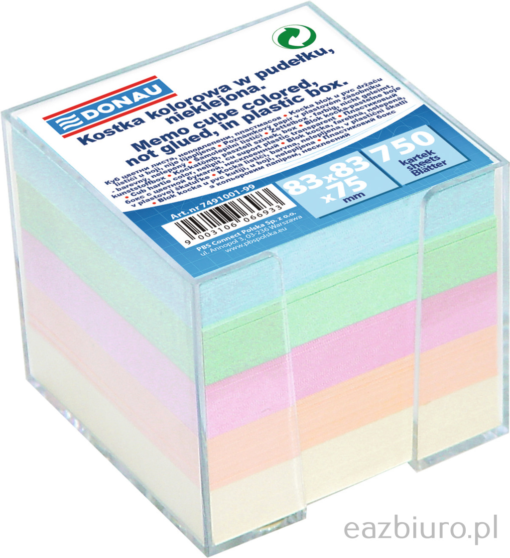 Kostka Donau kolorowa w przyborniku 85x85x75 mm | biuroweokazje.pl | Zamów taniej!