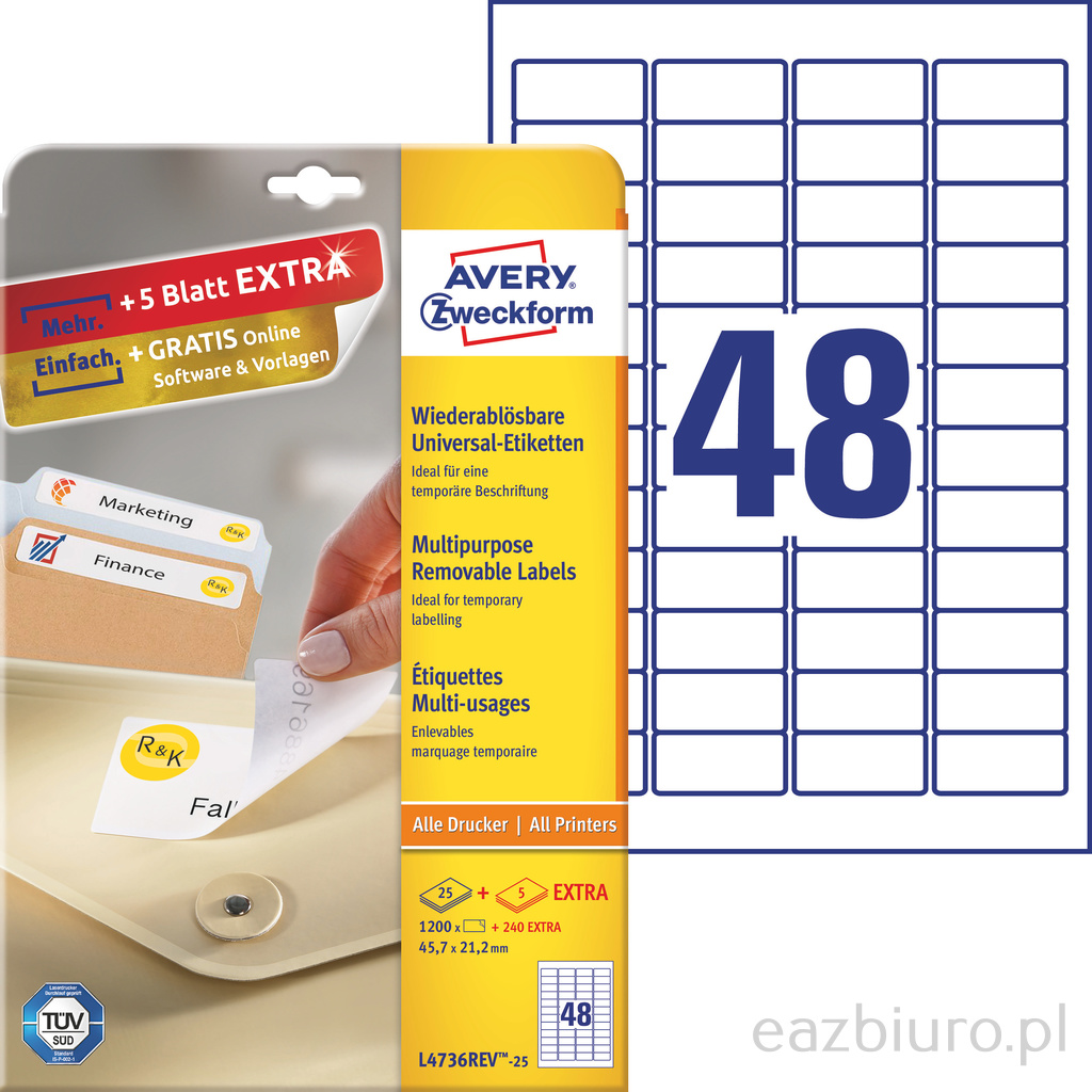 Etykiety Avery Zweckform 45,7x21,2 mm usuwalne zestaw 25 arkuszy + 5 gratis | biuroweokazje.pl | Sprawdź cenę!