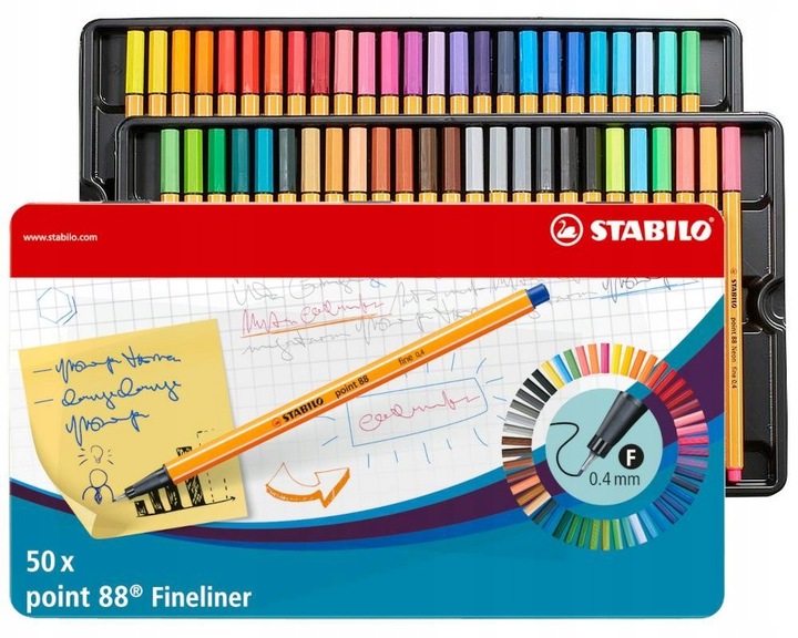 Cienkopis Stabilo point 88 pudełko metalowe zestaw 50 sztuk | biuroweokazje.pl | Kup bez wahania!