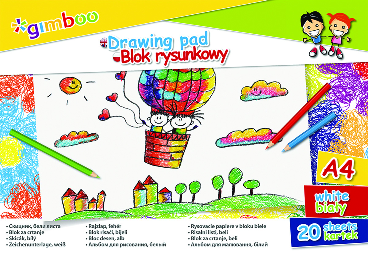 Blok rysunkowy Gimboo, A4, 20 kartek, 70gsm, bia | biuroweokazje.pl | Zobacz co wybierają inni