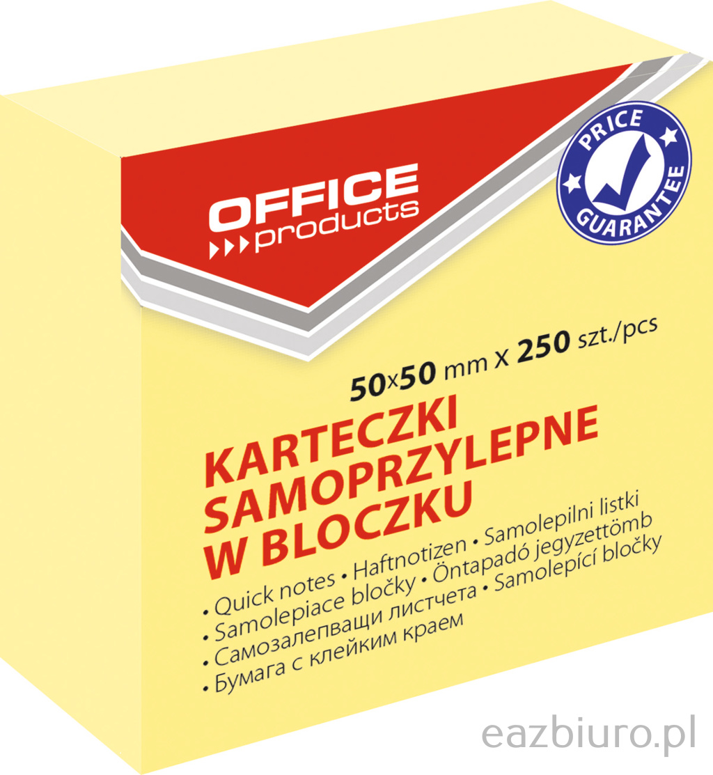 Mini kostka samoprzylepna Office Products, 50 x 50 mm, 1 x 250 kartek, pastel, jasnożółta | biuroweokazje.pl | Weź okazję!