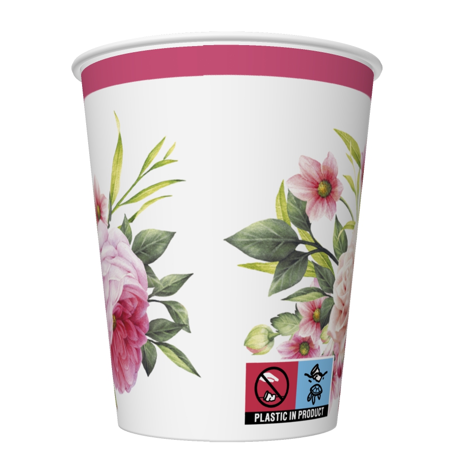 Kubki papierowe SUP Rose Twigs with Leaves and Flowers zestaw 8 sztuk. - 250 ml O 8 x 9,1 | biuroweokazje.pl | Kup z dostawą!