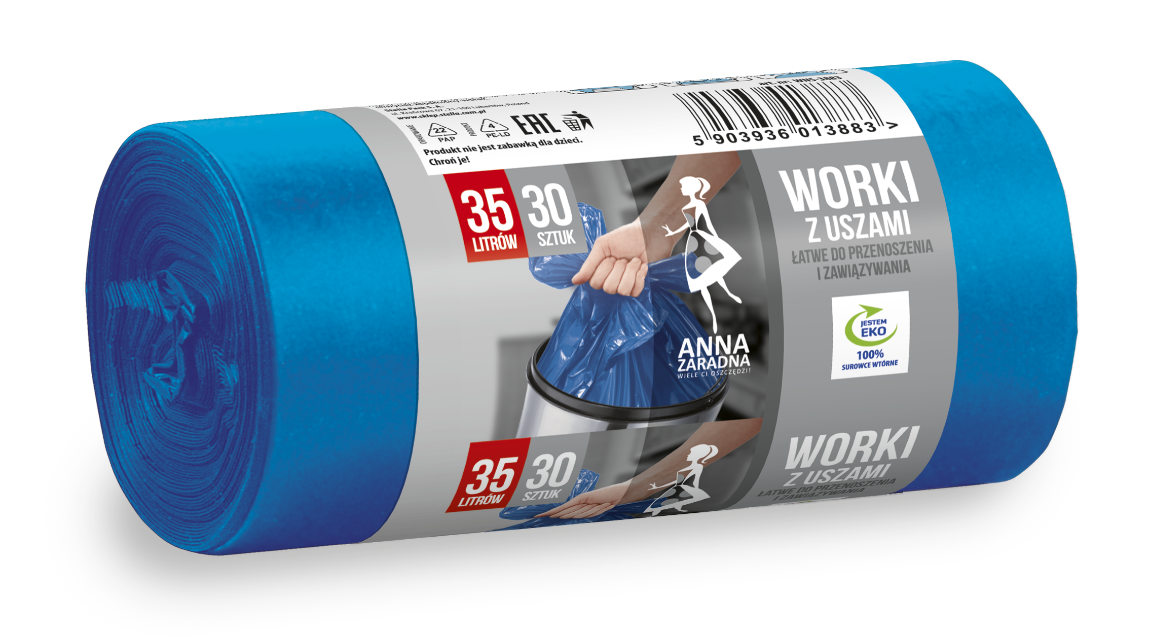 Worki na śmieci 35 l niebieskie zestaw 30 sztuk z uszami | biuroweokazje.pl | Zamów błyskawicznie!