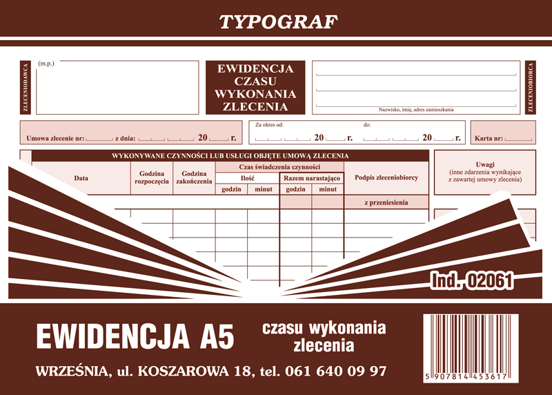 Druk ewidencja czasu wykonania zlecenia A5 40 kartek | biuroweokazje.pl | Zamów błyskawicznie!